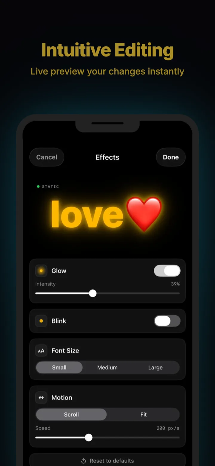 特效面板，含光晕、频闪、字号与动效控制